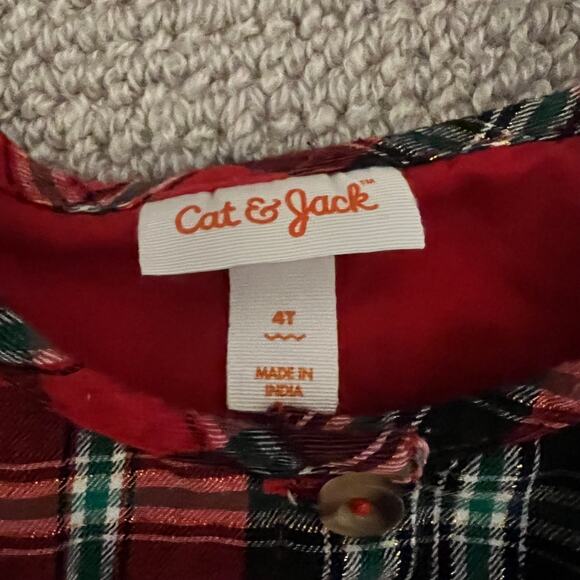 Cat & Jack Tartan Plaid Tinsel Holiday Christmas Girl's Dress - 4T - Picture 3 of 5